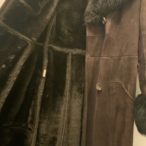 Dark Brown Shearling Full Length Coat - Picture 12 of 12